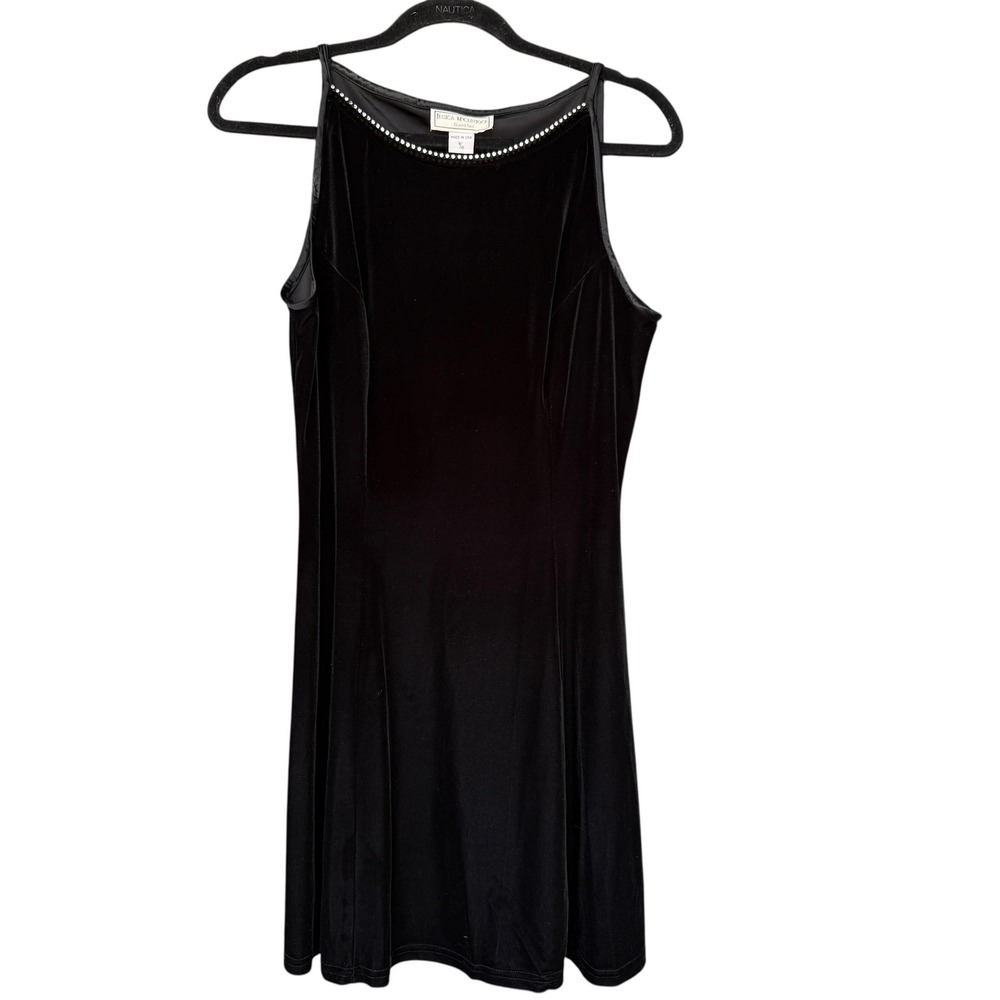Vintage Jessica McClintock Dress Womens 9/10 Black Velvet Rhinestone Party 90s